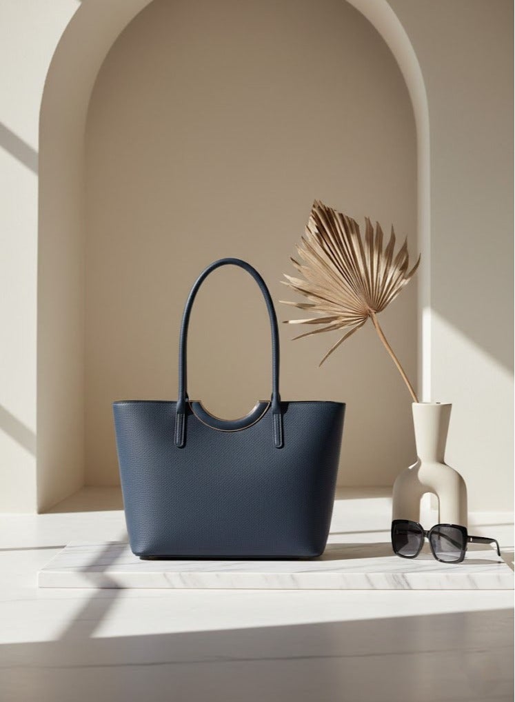 FUMES Women’s Structured Tote Handbag – Premium Textured Leather Finish, Dual Top Handle, Everyday Office & Casual Bag(Blue) - Image 3